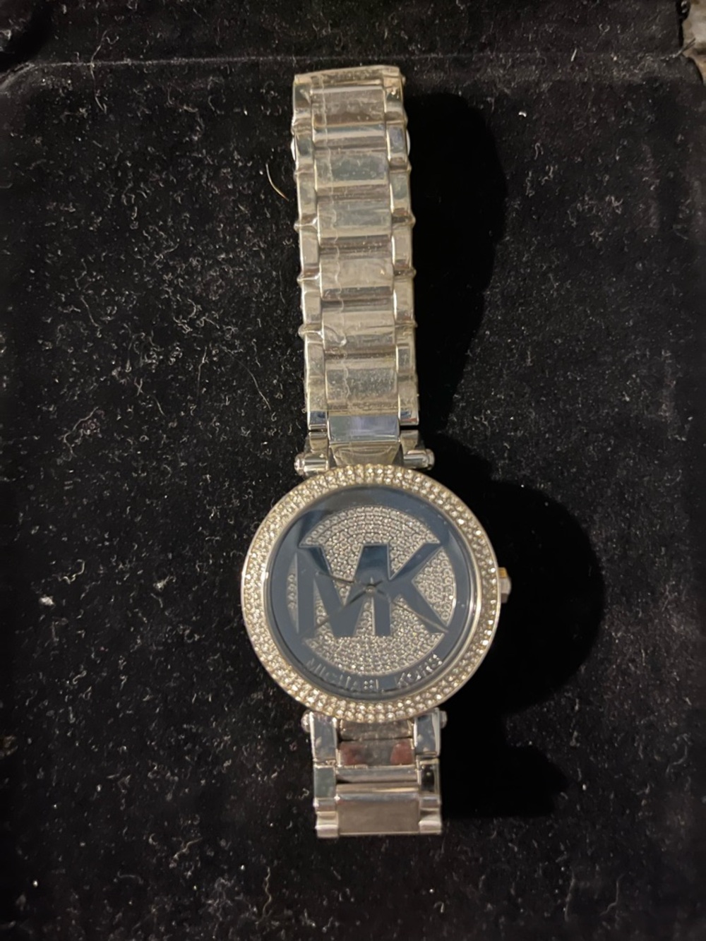 Michael Kors Silver Crystal MK Logo Bracelet Watch